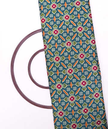cyan blue red patola print silk fabric